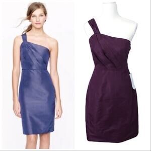 J.Crew 100% Silk Lucienne Purple Tafetta One Shoulder Bridesmaid Dress Size 2